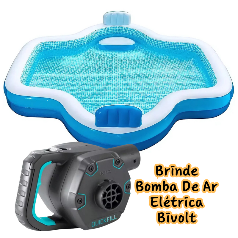 Piscina Inflável Familiar Com Assentos Média e Grande com Anti-Rasgo 590L ou 882L + BRINDE: Bomba de Ar Elétrica