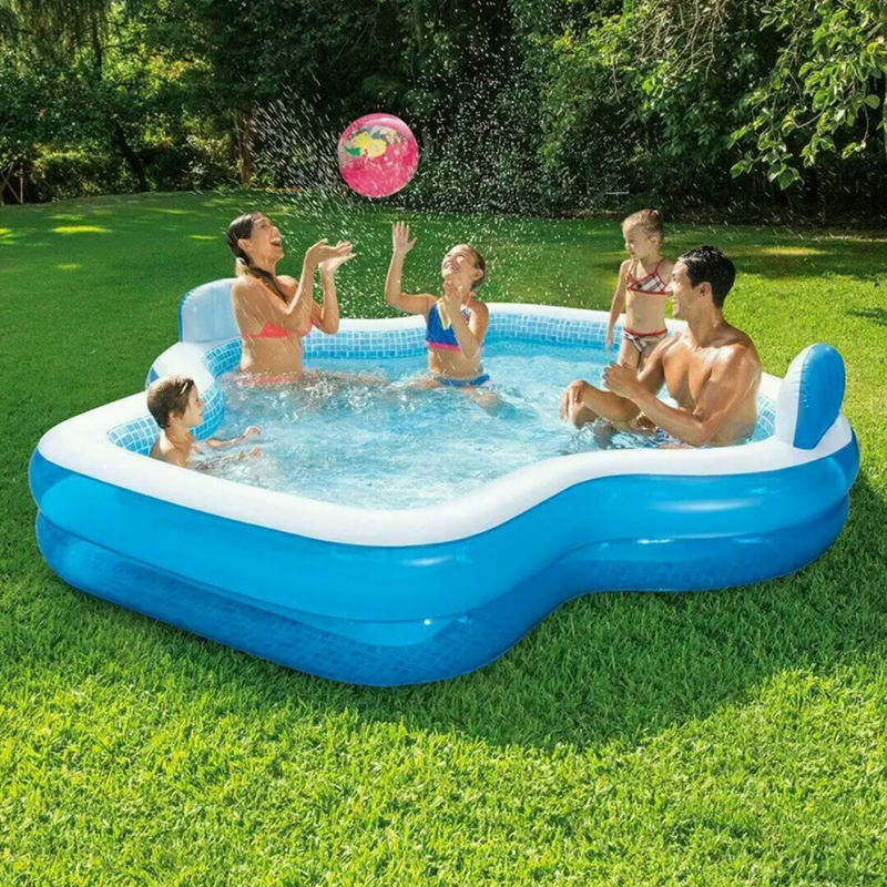 Piscina Inflável Familiar Com Assentos Média e Grande com Anti-Rasgo 590L ou 882L + BRINDE: Bomba de Ar Elétrica