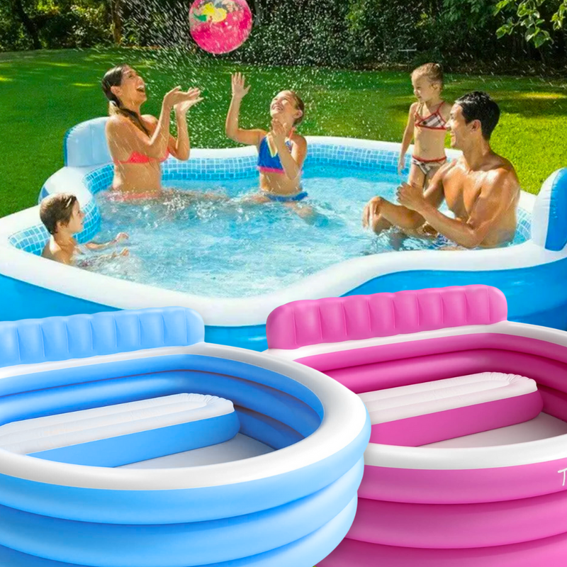 Piscina Inflável Familiar Com Assentos Média e Grande com Anti-Rasgo 590L ou 882L + BRINDE: Bomba de Ar Elétrica