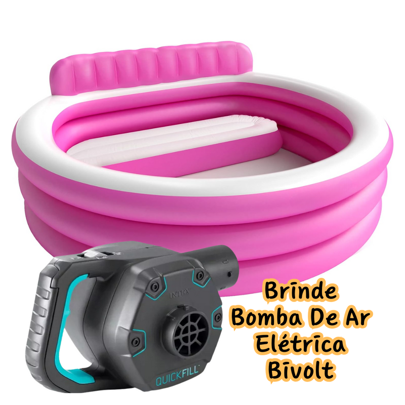 Piscina Inflável Familiar Com Assentos Média e Grande com Anti-Rasgo 590L ou 882L + BRINDE: Bomba de Ar Elétrica