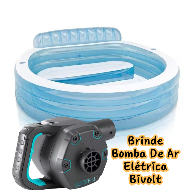 Piscina Inflável Familiar Com Assentos Média e Grande com Anti-Rasgo 590L ou 882L + BRINDE: Bomba de Ar Elétrica