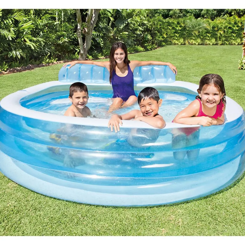 Piscina Inflável Familiar Com Assentos Média e Grande com Anti-Rasgo 590L ou 882L + BRINDE: Bomba de Ar Elétrica